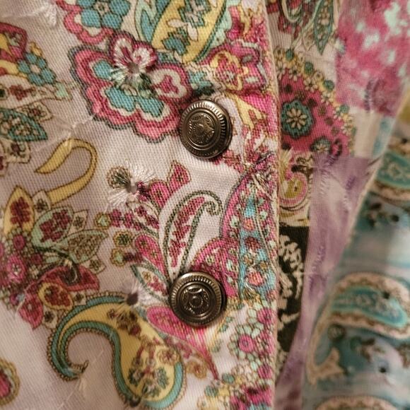 Christopher And Banks Womens  Patchwork Jacket Floral Paisley Eyelet Spring XL - Picture 11 of 11